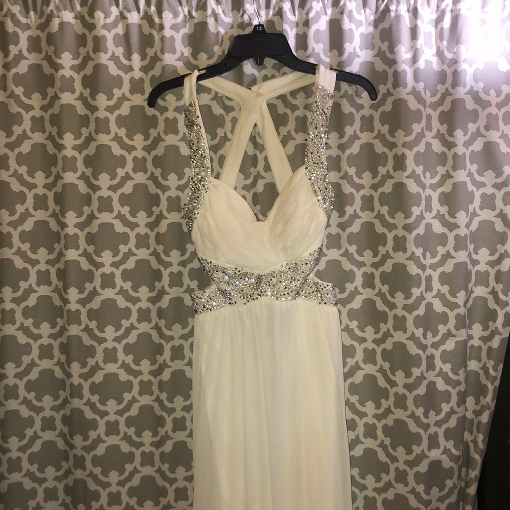 Gemstone detailed White Prom Dress